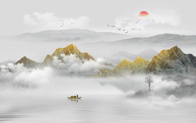 中式水墨山水画