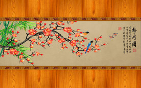 原创高清梅花竹子喜鹊装饰画