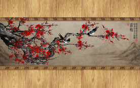 原创手绘梅花喜鹊装饰画壁画