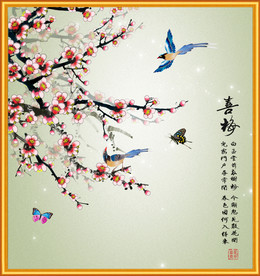 原创手绘梅花喜鹊装饰画壁画