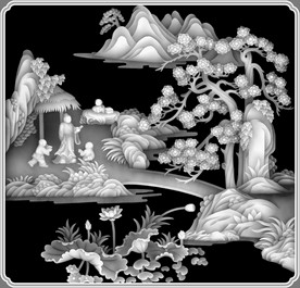 山水人物 荷花灰度图