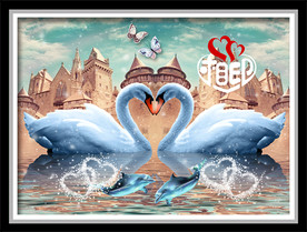 心心相印浪漫古堡天鹅湖装饰画