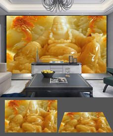 玉雕弥勒佛立体电视背景墙