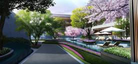 休闲会所景观水景效果图