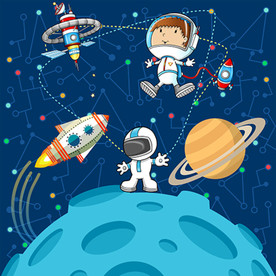 太空宇宙星空飞船矢量扁平插画