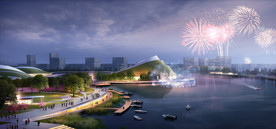 滨水公园夜景效果图