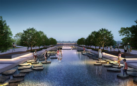 城市水景广场夜景效果图