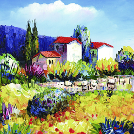 油画 山村春色