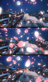 故乡溪水桃花中秋背景模版