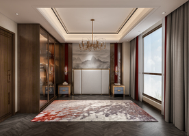 新中式卧室靠床背景墙 空间设计