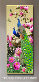原创玄关孔雀牡丹玉兰装饰画