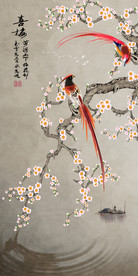 原创喜上眉梢喜鹊玄关背景墙