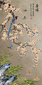 原创喜上眉梢梅花玄关背景墙