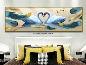 轻奢羽毛线条天鹅湖床头装饰画