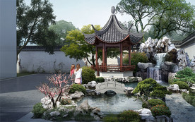 中式庭院假山效果图