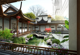 古建小庭院景观效果图