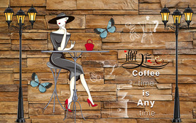 个性砖墙咖啡馆工装背景墙