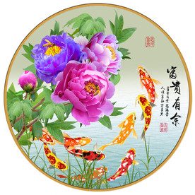 原创高清牡丹鲤鱼富贵有鱼装饰画