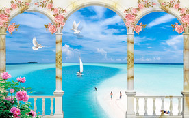 唯美海滩电视背景墙