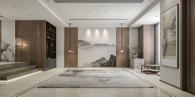 新中式餐厅背景墙 桌椅空间设计