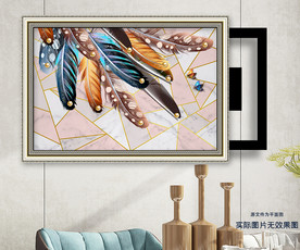 轻奢现代简约羽毛电表箱装饰画