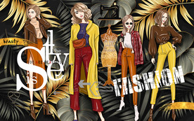 个性金色树叶服装店工装背景墙