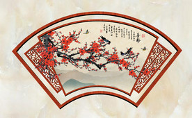 原创手绘梅花喜鹊扇型装饰画