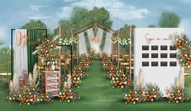 橙色户外婚礼仪式区