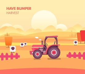 秋天农场拖拉机 丰收插画