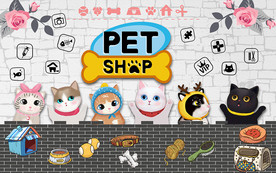 个性砖墙卡通猫咪宠物店背景墙