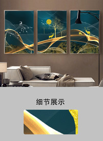 新中式现代发财树麋鹿飞鸟装饰画