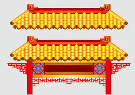 逼真矢量国潮风中式门头牌坊屋檐