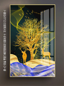 原创玄关梅花鹿招财树装饰画