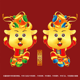 矢量国潮牛年金牛财神形象门头贴
