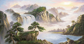 高清新中式山水画国画中国背景墙