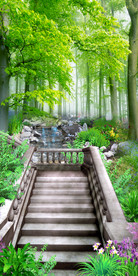 清新树林景观路客厅过道3D玄关