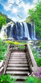 流水生财山水风景瀑布3D玄关