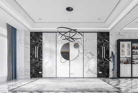 现代轻奢黑白灰客厅沙发背景墙