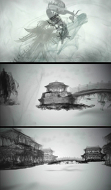 水墨龙飞舞水墨楼阁亭子视频素材