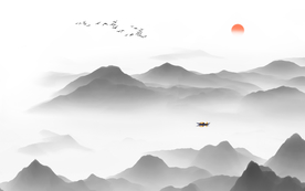 山水背景墙水墨山水画黑白山水