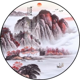 新中式源远长流圆形装饰画