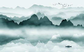 蓝色意境新山水画 TIF分层