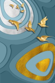 金银色北欧简约抽象飞鸟装饰画