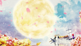 古风圆月渔舟 舞美背景视频素材