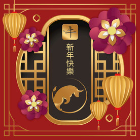 2021牛年新年快乐红色海报