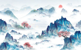 新中式水墨山水背景墙