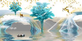 线条山水晶瓷画