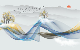 新中式山水电视背景墙