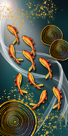 九鱼图晶瓷玄关画