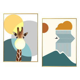 几何创意长颈鹿动物儿童房装饰画